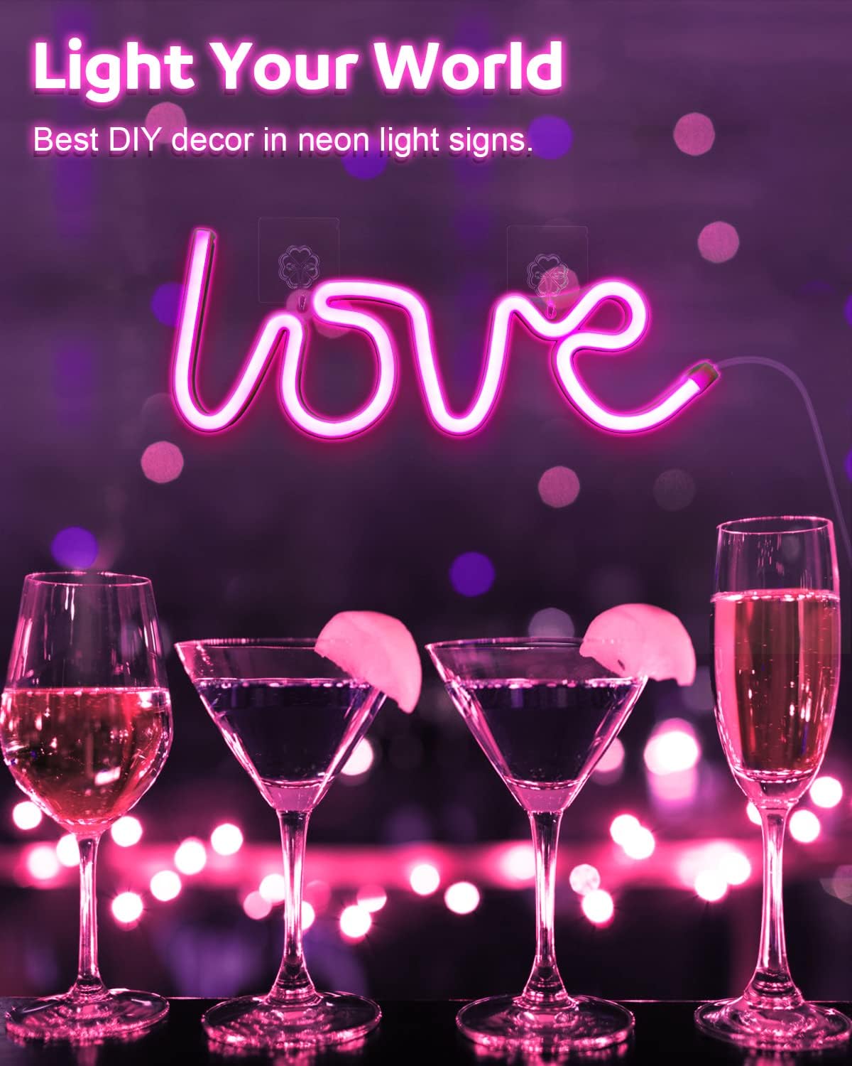 Love Neon LED Light Sign Table Decoration, Gifts, Night Light with USB, (Pink)